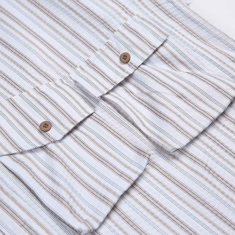 Classic striped functional pocket short sleeve shirt