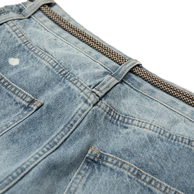 Loose-fit wide-leg painted dot denim pants