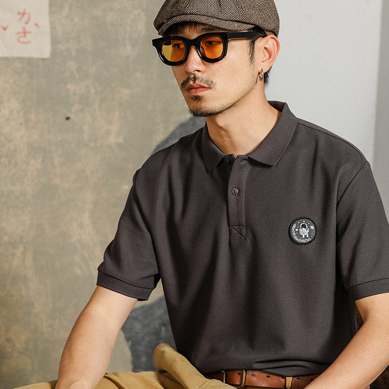 Retro British style plain folded neck polo shirt