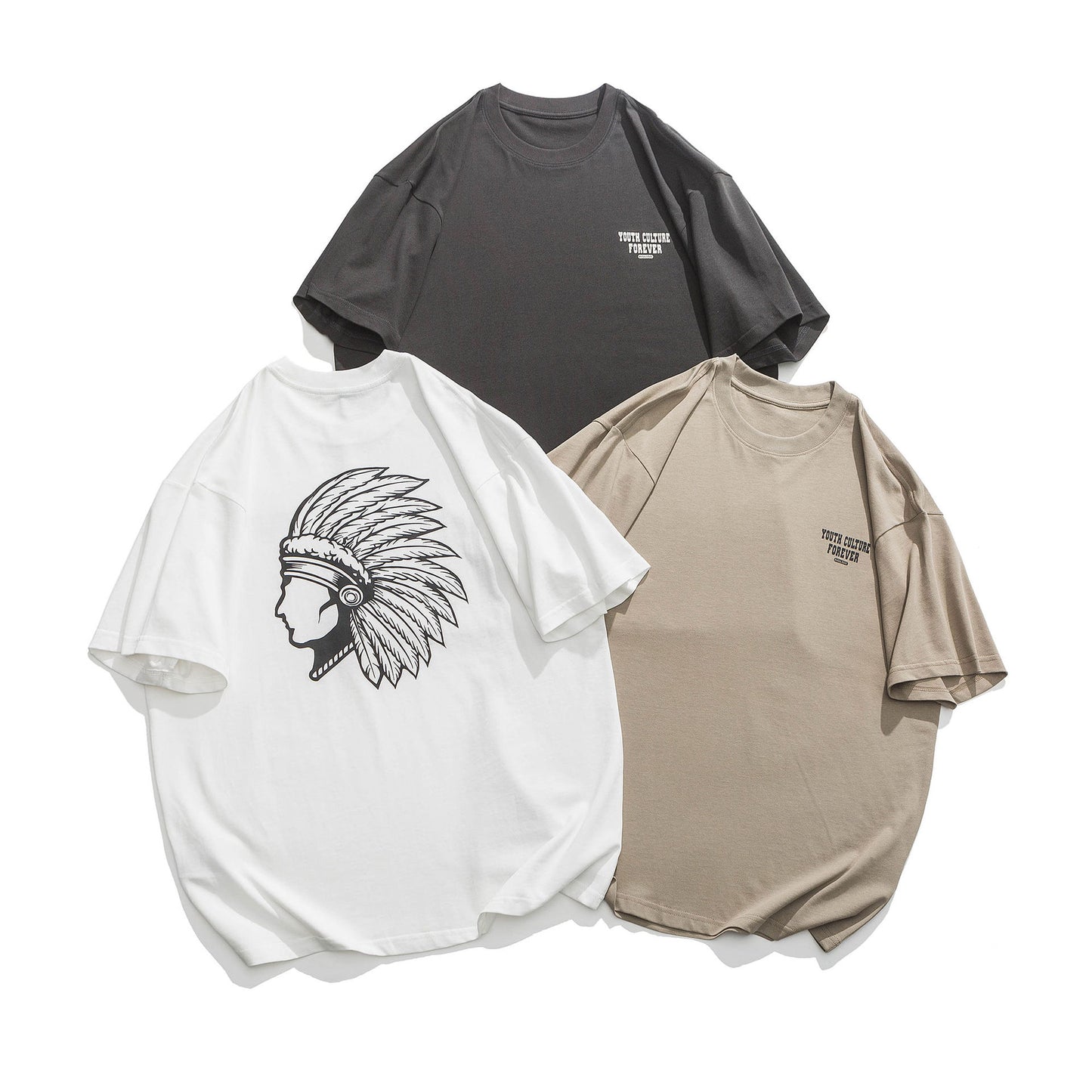 Portrait print cotton short-sleeved T-shirt