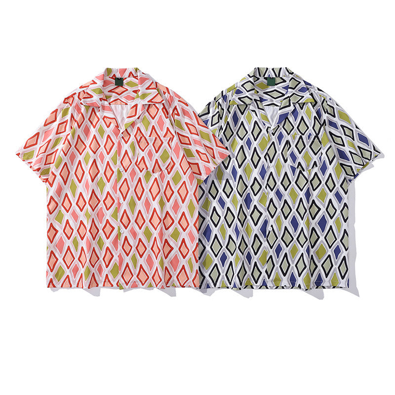 Cuban color geometric pattern aloha shirt