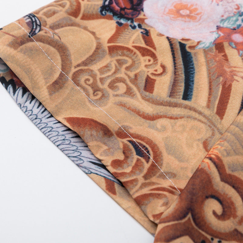 Ethnic "Crane" all-over print short-sleeved shirt