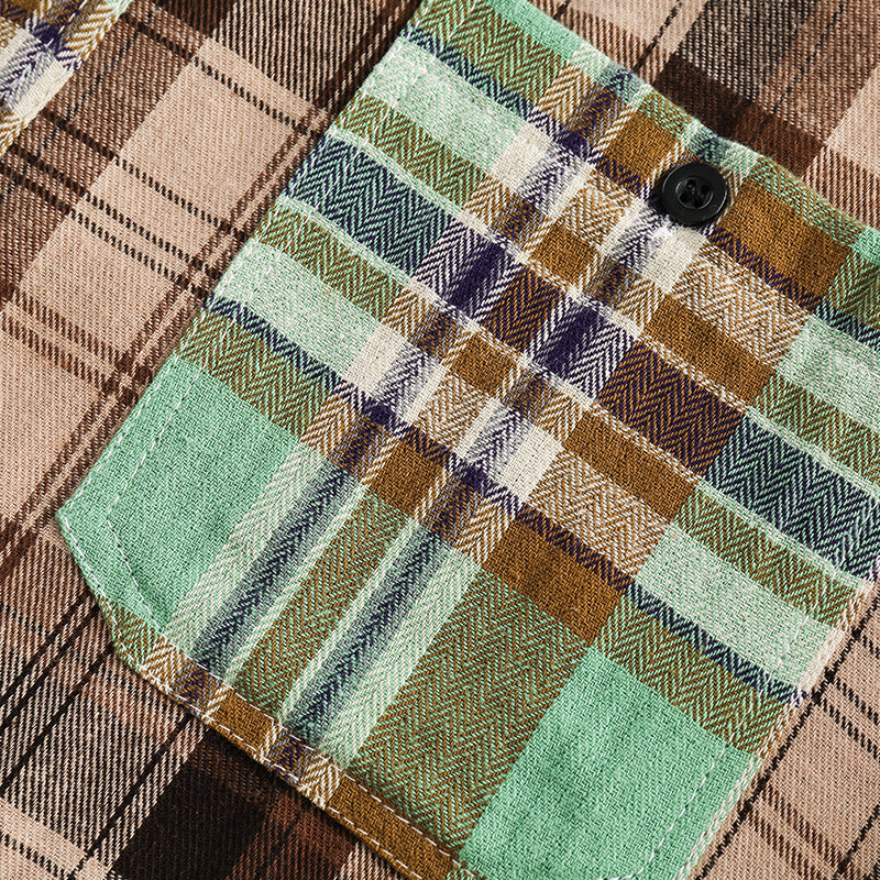 Reconstructed multi-colored irregular patchwork long-sleeved shirt