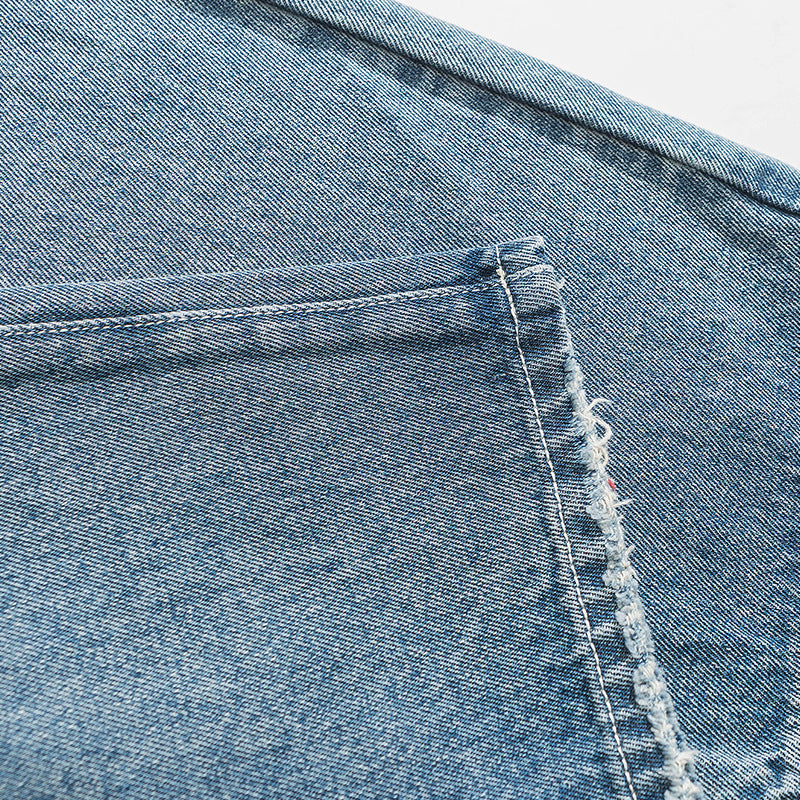 Washed Pocket Straight Denim Pants