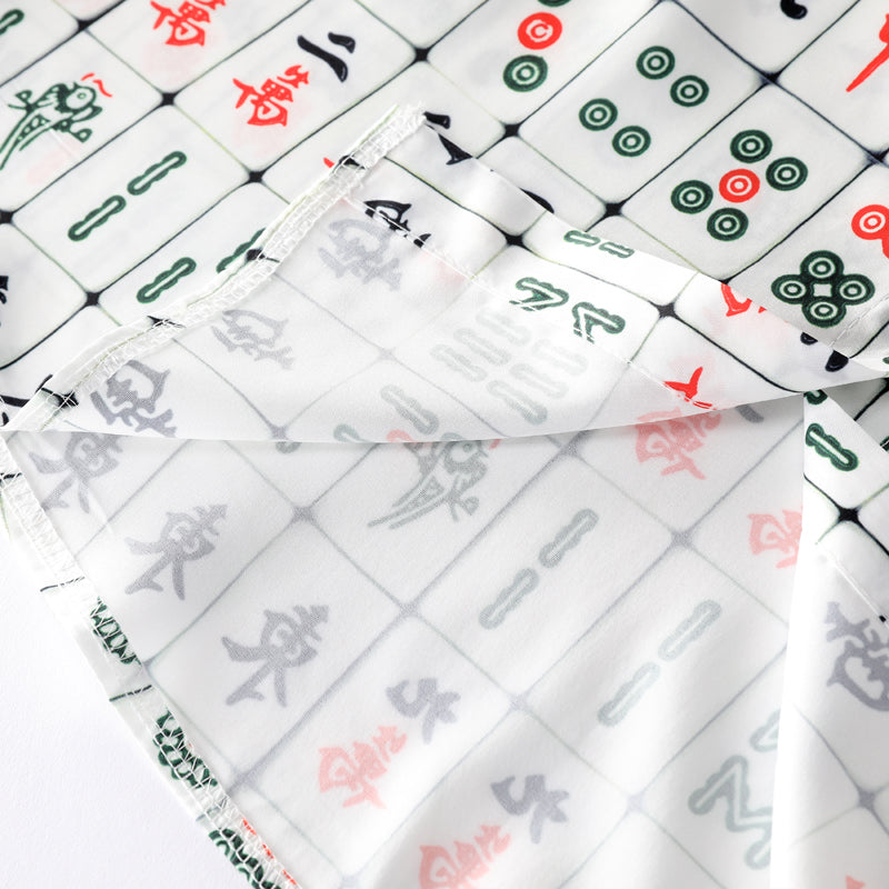 Mahjong print all-over breathable lightweight open-collar shirt