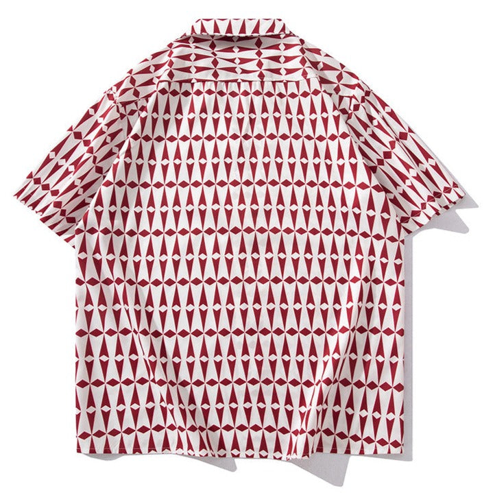 Cuban collar geometric print shirt