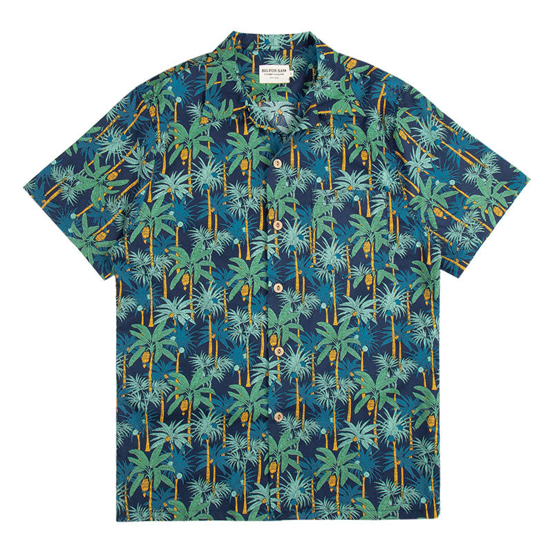 Hawaii Cuban Collar Short Sleeve Coconut Plantain Aloha Shirt