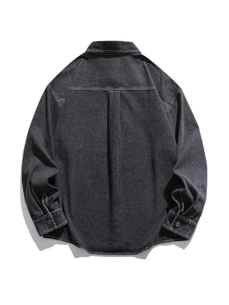 American casual denim pocket long sleeve shirt