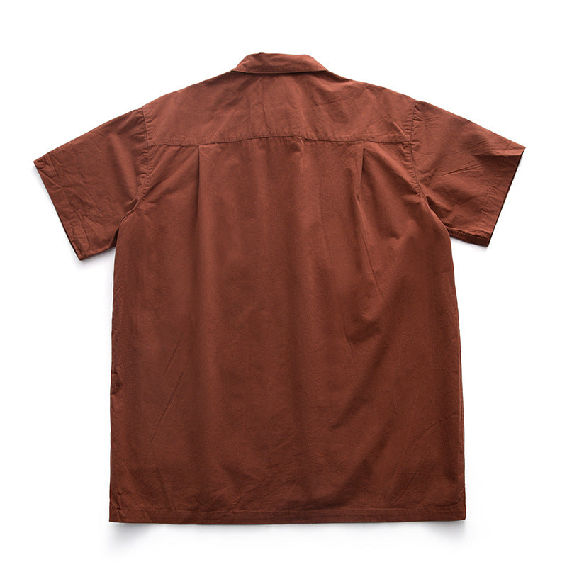 Multi-pocket plain work short-sleeved shirt