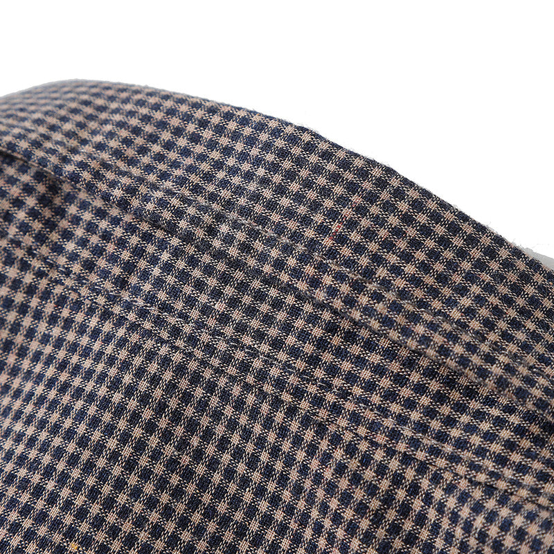 Thin gingham check short-sleeved shirt with flap pockets