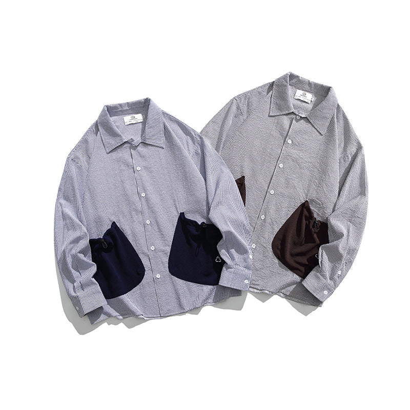 New striped color combination pocket long sleeve shirt