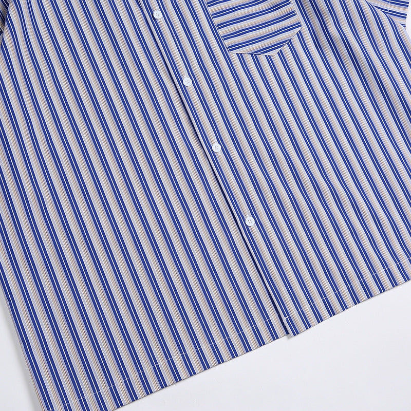 Classic striped work short-sleeved shirt