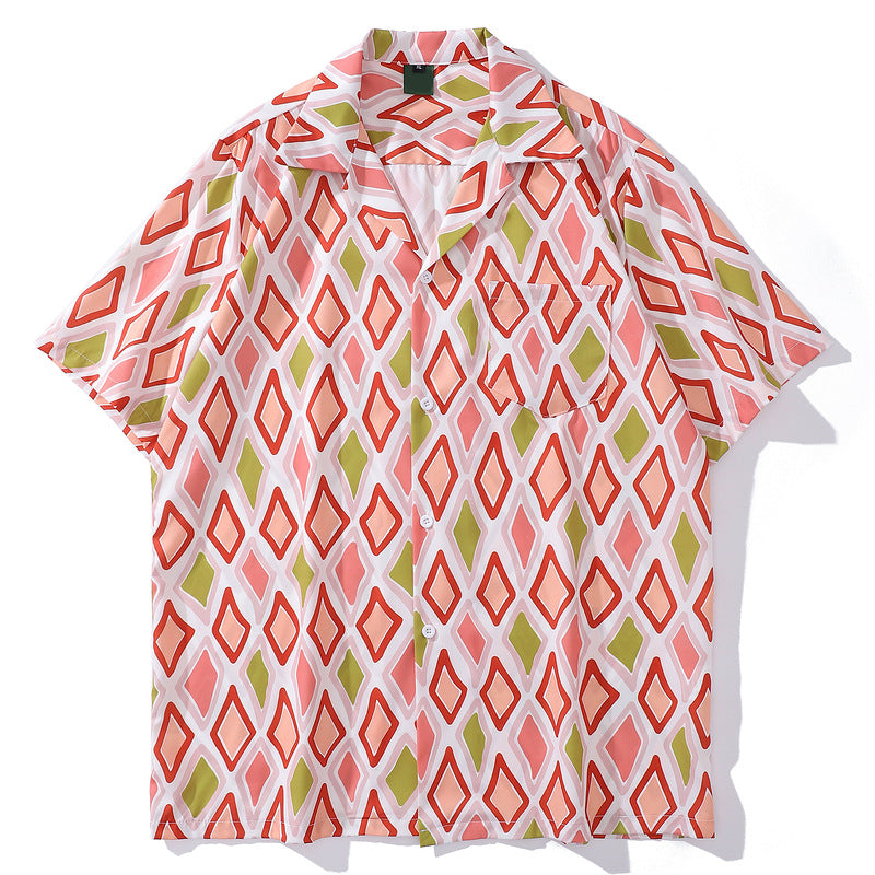 Cuban color geometric pattern aloha shirt