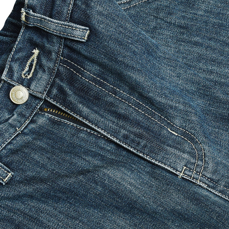 Retro distressed elastic waist denim pants