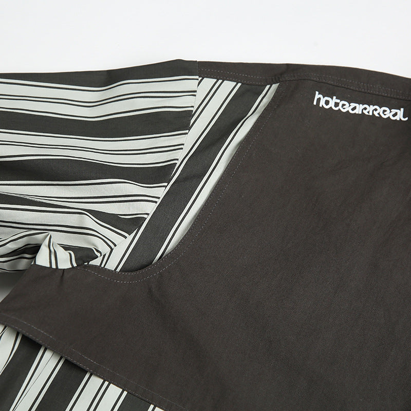 Retro striped long-sleeved work shirt