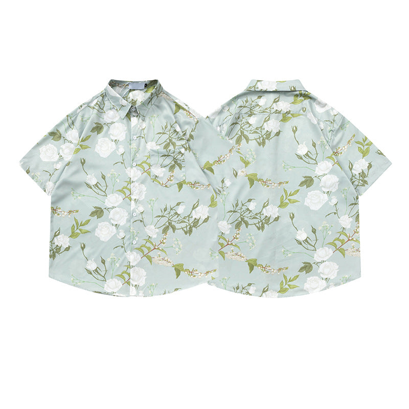 Retro Hawaiian floral short-sleeved all-over print shirt