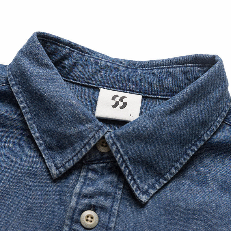 Classic retro pocket denim long sleeve shirt