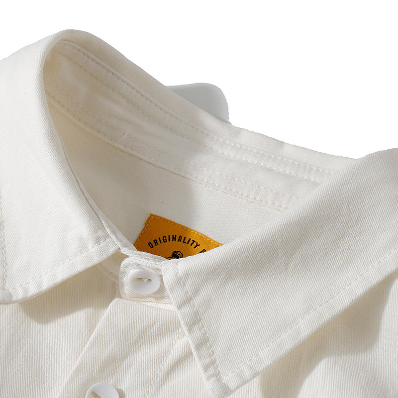Four-color plain retro work short-sleeved shirt