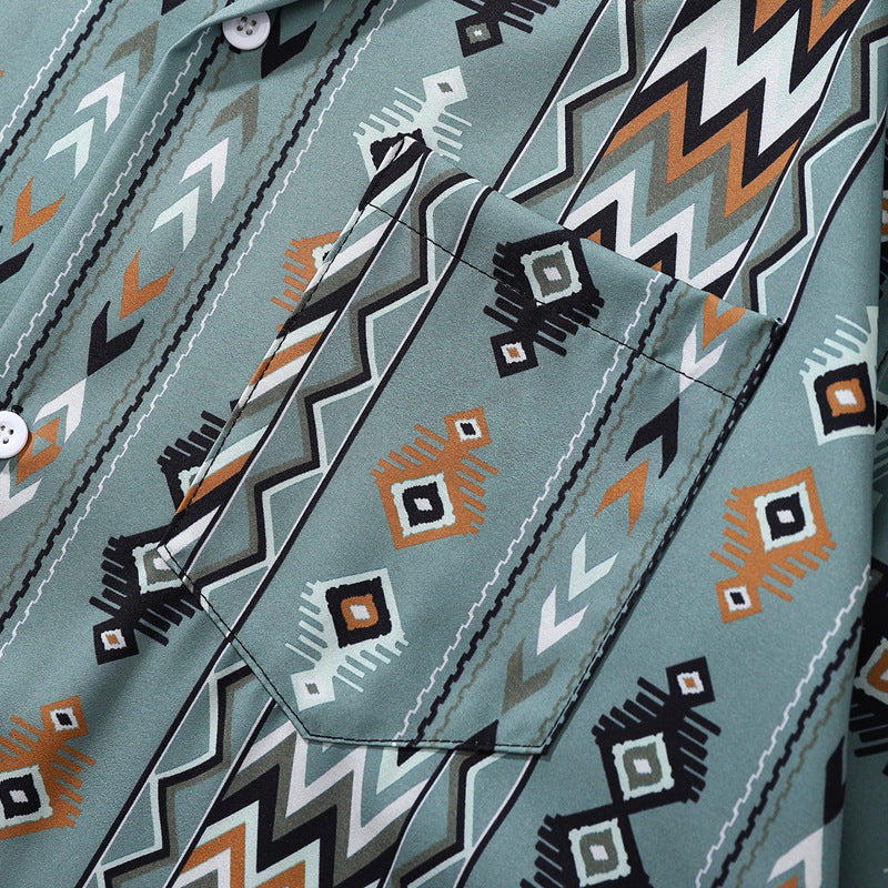 Cuban-colored colorful geometric pattern aloha shirt
