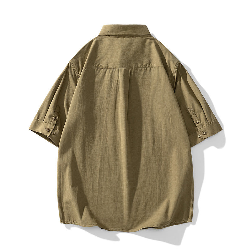 Classic plain short-sleeved work shirt in four colors