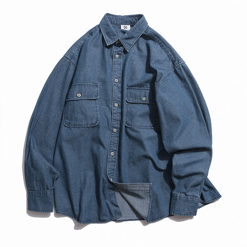 Classic retro pocket denim long sleeve shirt