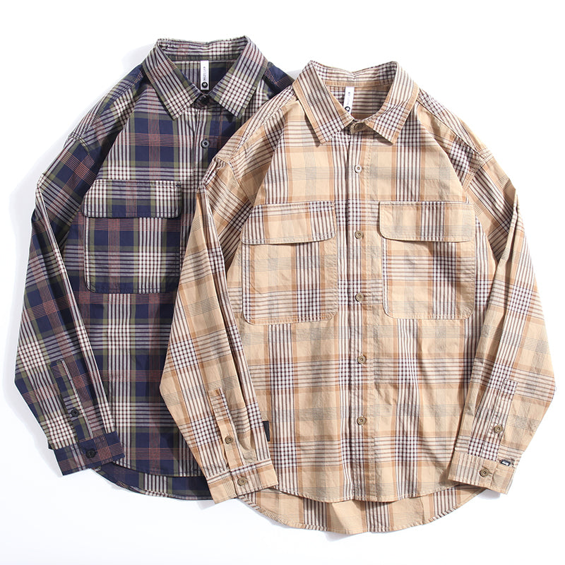Classic cotton check pattern long sleeve shirt