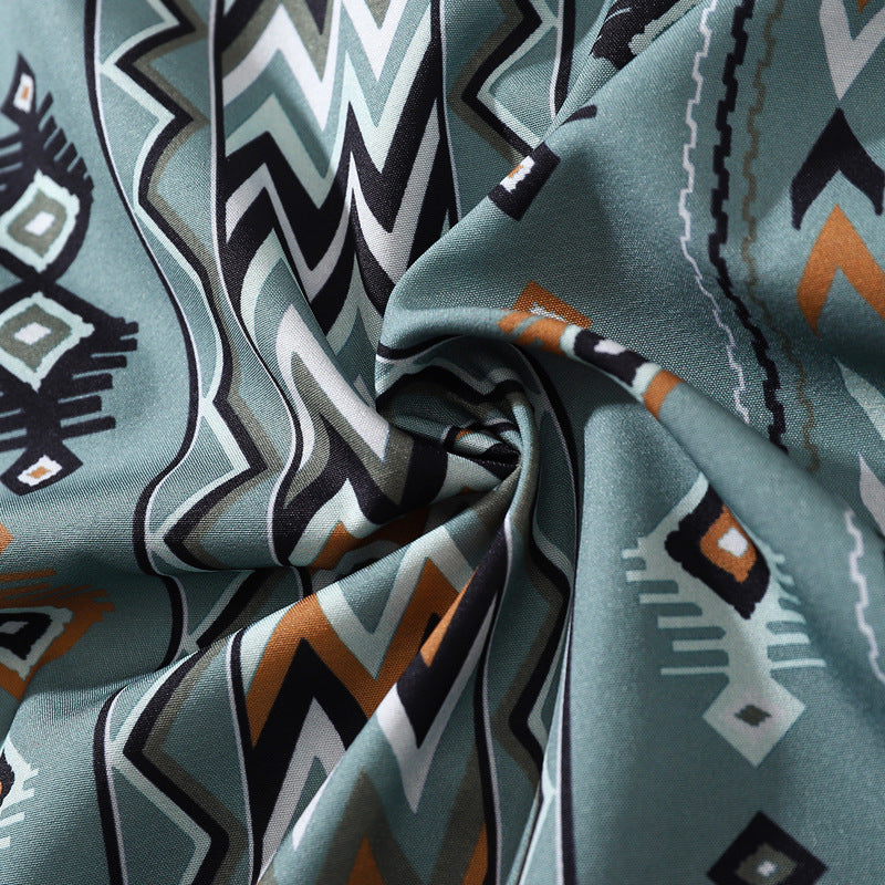 Cuban-colored colorful geometric pattern aloha shirt