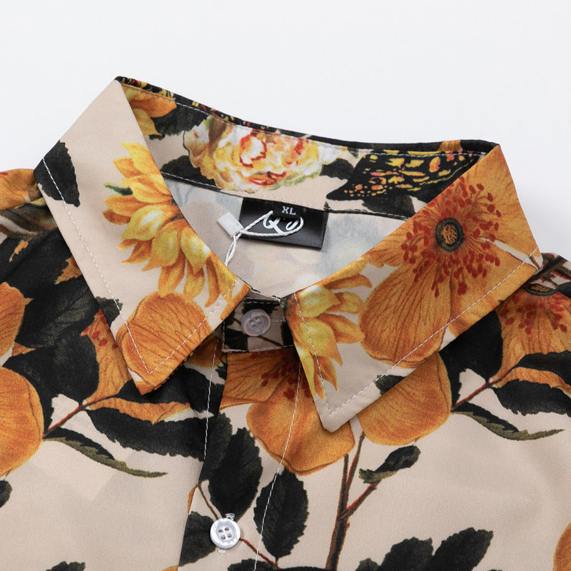 Retro "Sunflower" all-over print short-sleeved shirt