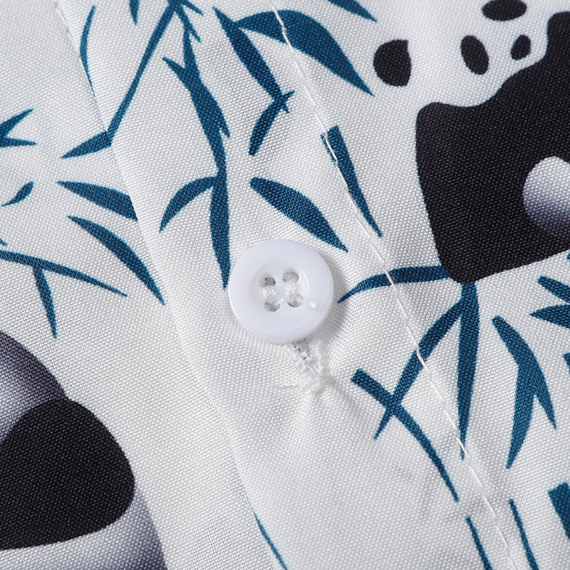 Hawaiian Panda Bamboo Print Short Sleeve Shirt