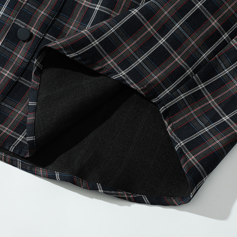 Tartan check short-sleeved shirt with dot buttons