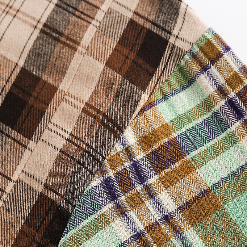 Reconstructed multi-colored irregular patchwork long-sleeved shirt