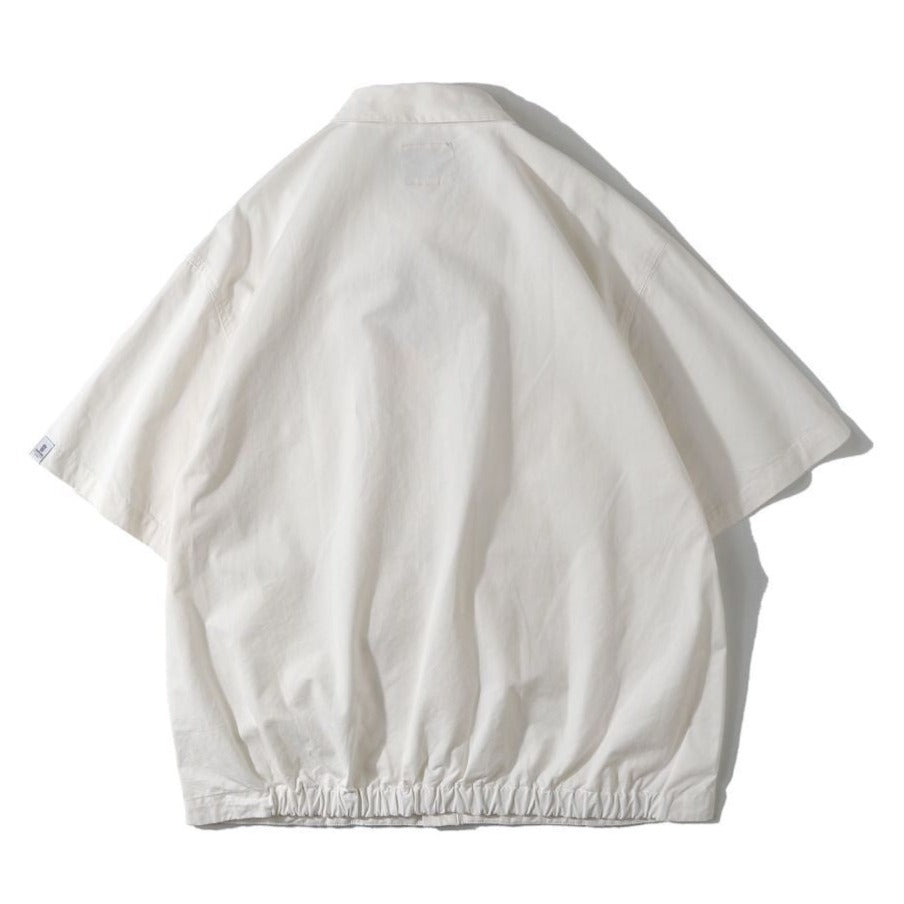 Retro plain large pocket work short sleeve shirt