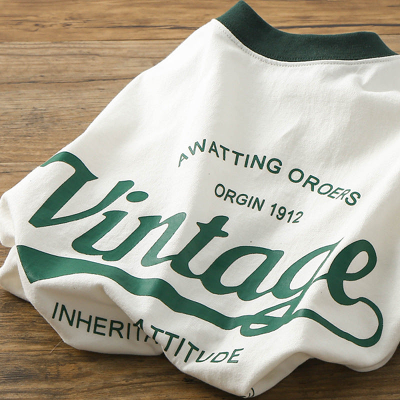 Vintage Alphabet Cotton Short Sleeve T-Shirt