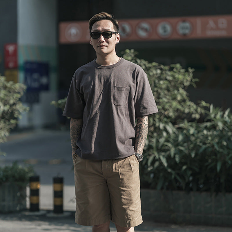 Plain roving cotton pocket tee in 4 colors