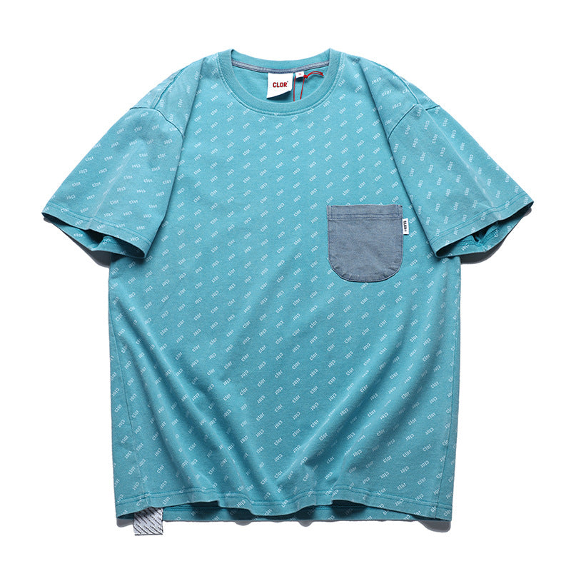 Color-coordinated pocket print casual short-sleeved t-shirt