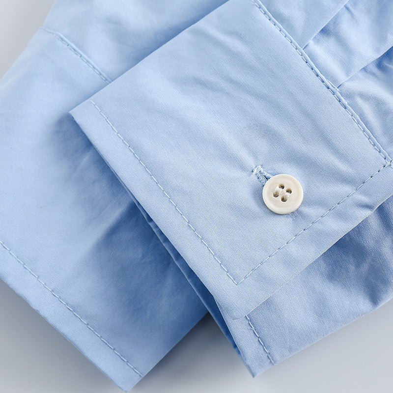Classic plain pocket-decorated long-sleeved shirt