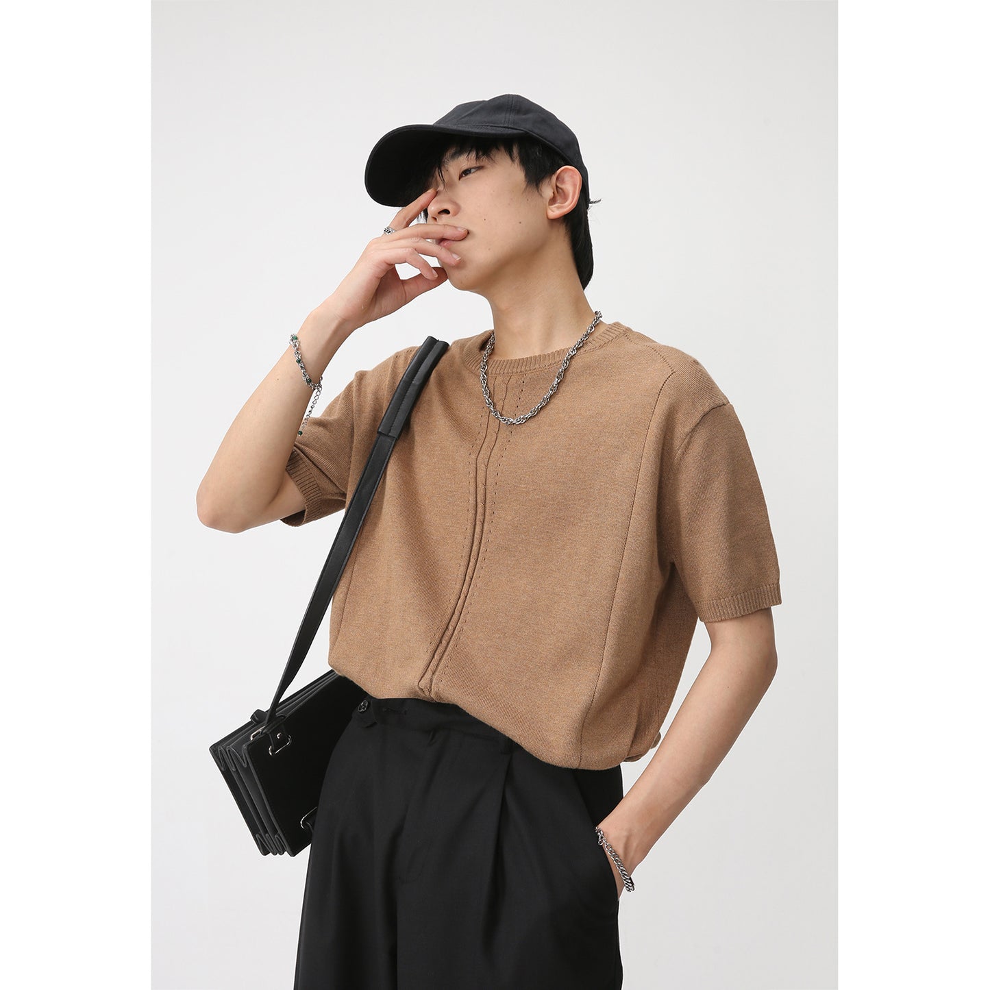 Simple knitted loose short sleeve knit T-shirt