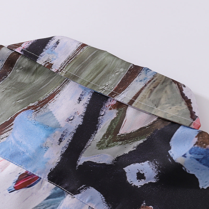 A long-sleeved shirt with an oil painting pattern perfect for autumn