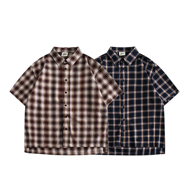 Classic check pattern work short-sleeved shirt