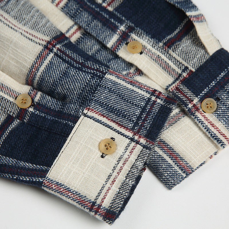 Reconstructed two-piece vintage check pattern combination shirt