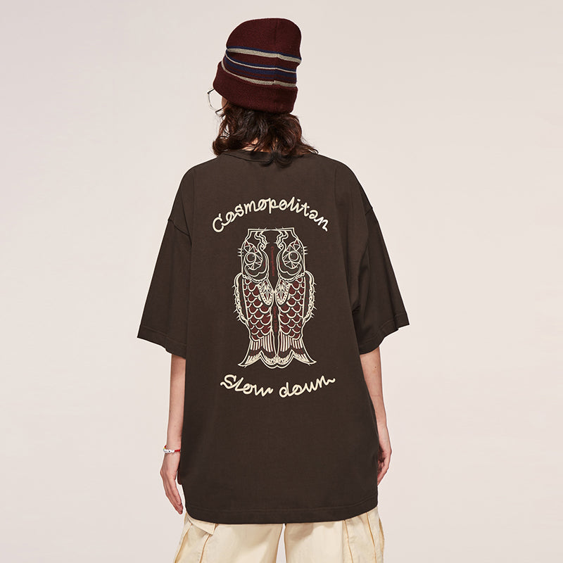 Carp streamer print short-sleeved T-shirt