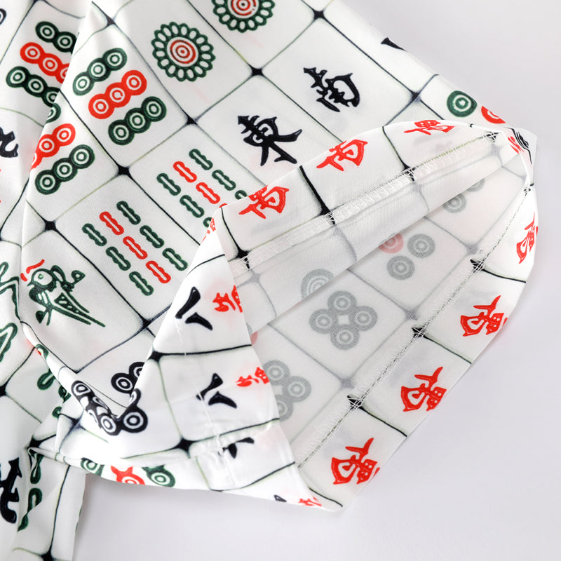 Mahjong print all-over breathable lightweight open-collar shirt