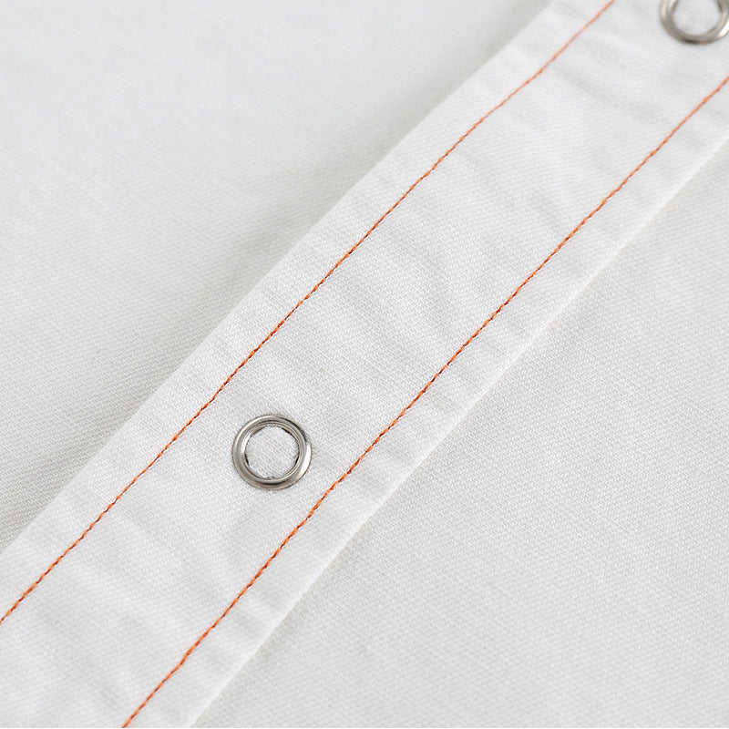 Retro casual plain work short sleeve shirt
