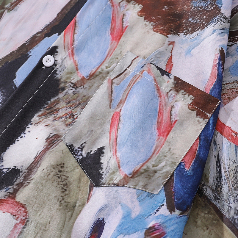 A long-sleeved shirt with an oil painting pattern perfect for autumn