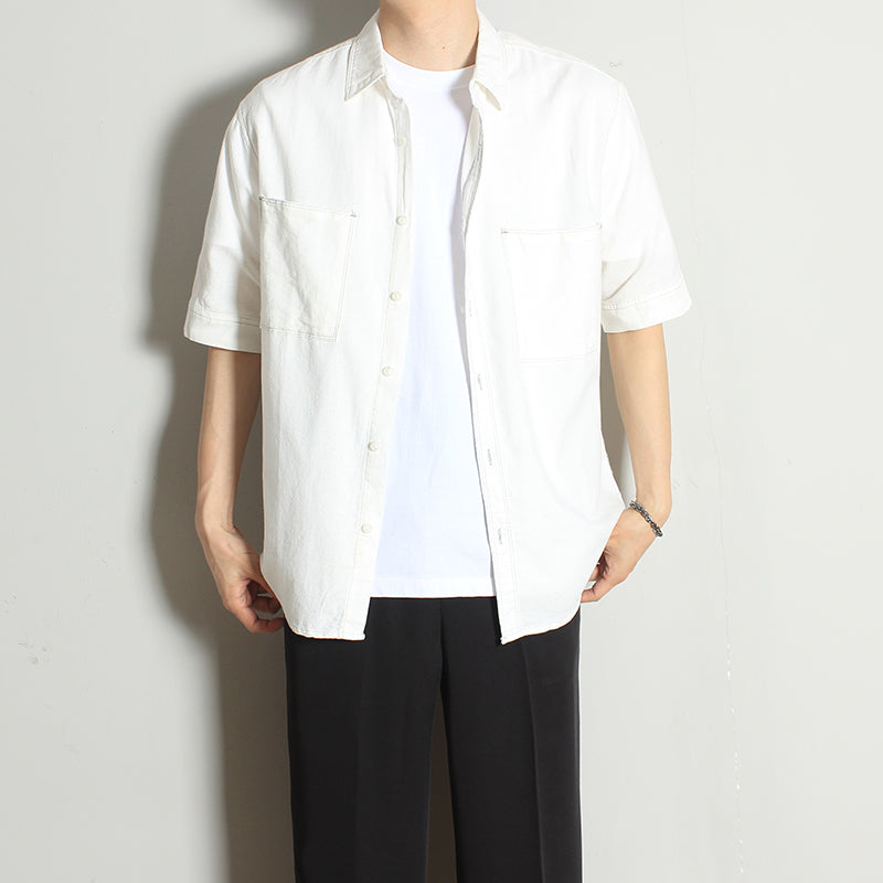 Fashionable simple plain pocket short sleeve shirt