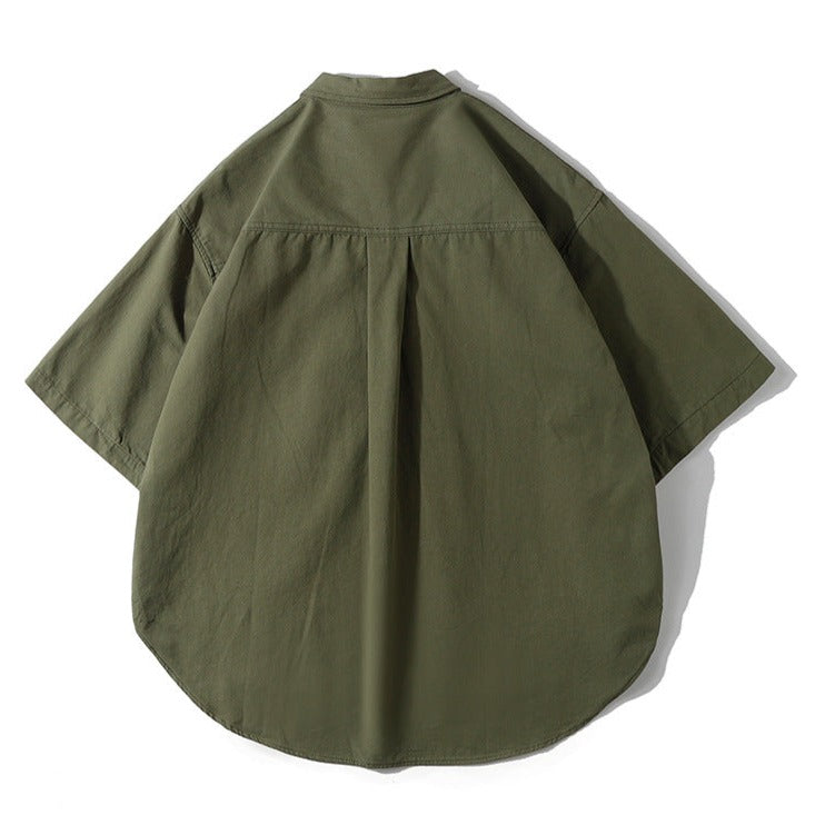 Four-color plain retro work short-sleeved shirt