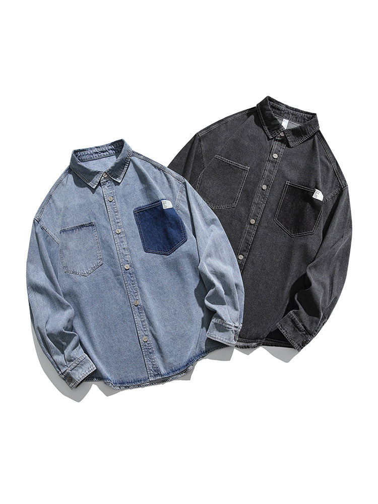 American casual denim pocket long sleeve shirt