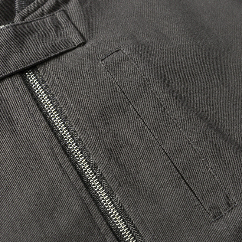 Casual Long Sleeve Retro Stand Collar Jacket with Pockets and Zipper