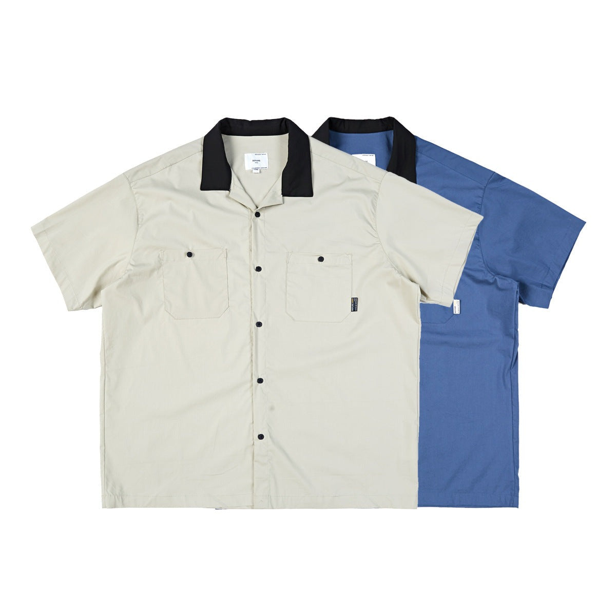 Pocket color-coordinated neck short-sleeved shirt