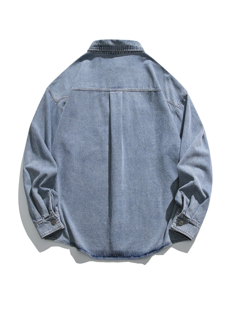American casual denim pocket long sleeve shirt